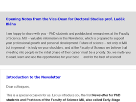 Newsletter for PhD students and Postdocs of the Faculty of Science MU 4/2022