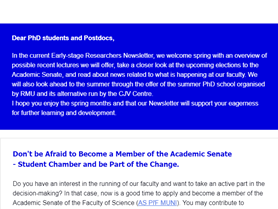 Newsletter for PhD students and Postdocs of the Faculty of Science MU 04/2023