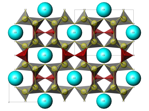 struktura hemimorfitu v rovin (001)