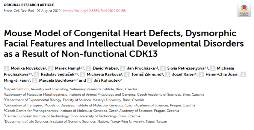 Mouse Model of Congenital Heart Defects, Dysmorphic Facial Features and Intellectual Developmental Disorders as a Result of Non-functional CDK13