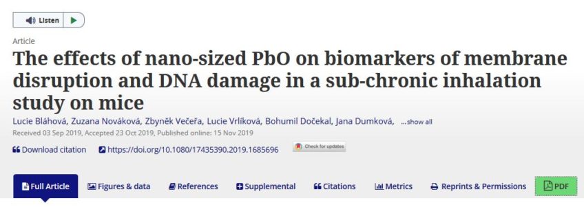 The effects of nano-sized PbO on biomarkers of membrane disruption and DNA damage in a sub-chronic inhalation study on mice