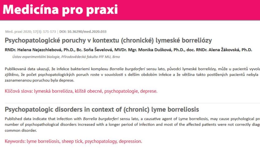 Psychopatologické poruchy v kontextu (chronické) lymeské borreliózy