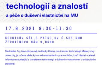 Přednáška o základech transferu technologií a znalostí – 17. 9. 2021