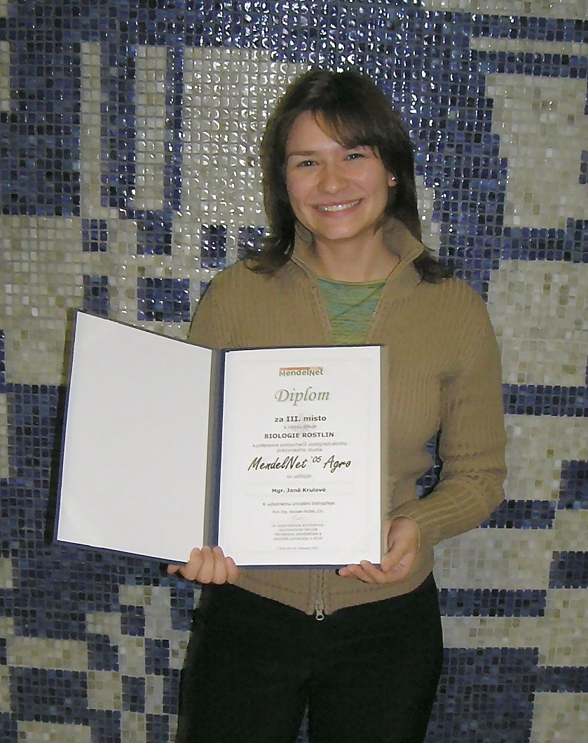 Diplom za druh msto pro Janu/Second place award for Jana